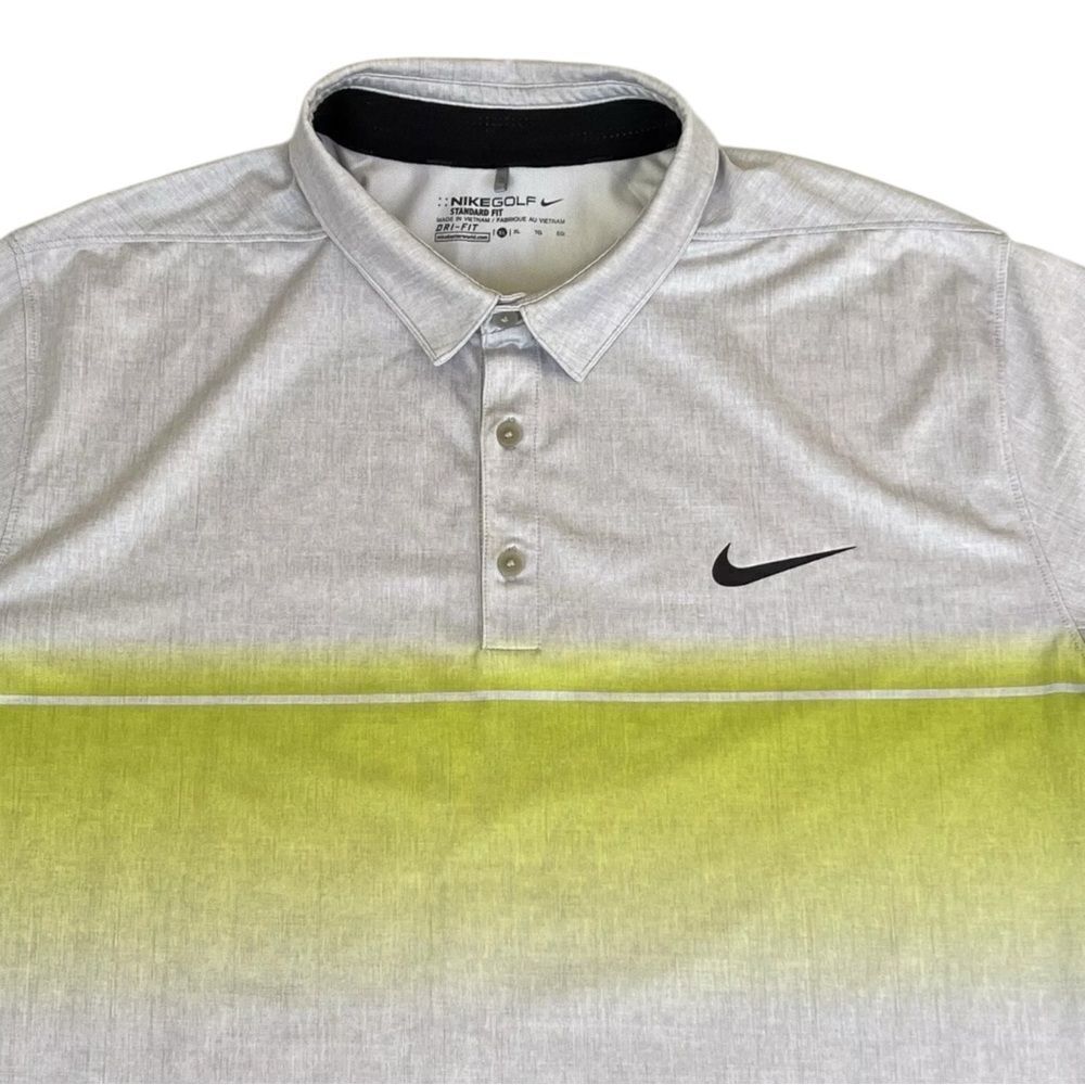 Men’s NIKE Dri-Fit Yellow Gray Stripe Polo Size XL - Picture 3 of 10